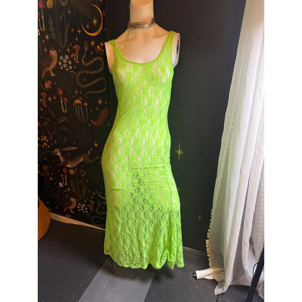 Miken Swim Neon Green Floral Lace Maxi Dress Cover Up X9142K305 Womens Medium